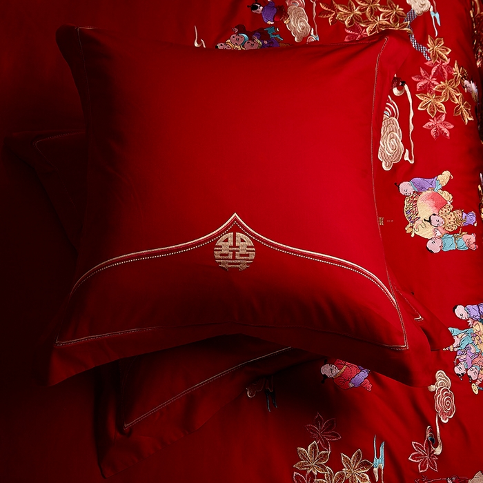 91家纺网 家纺一手货源 找家纺 宏羽纺家纺 2025新款全棉100%全棉新中式婚庆多件套 百子百福