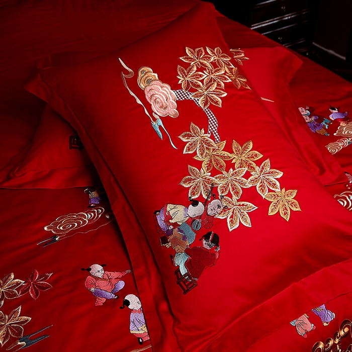 91家纺网 家纺一手货源 找家纺 宏羽纺家纺 2025新款全棉100%全棉新中式婚庆多件套 百子百福