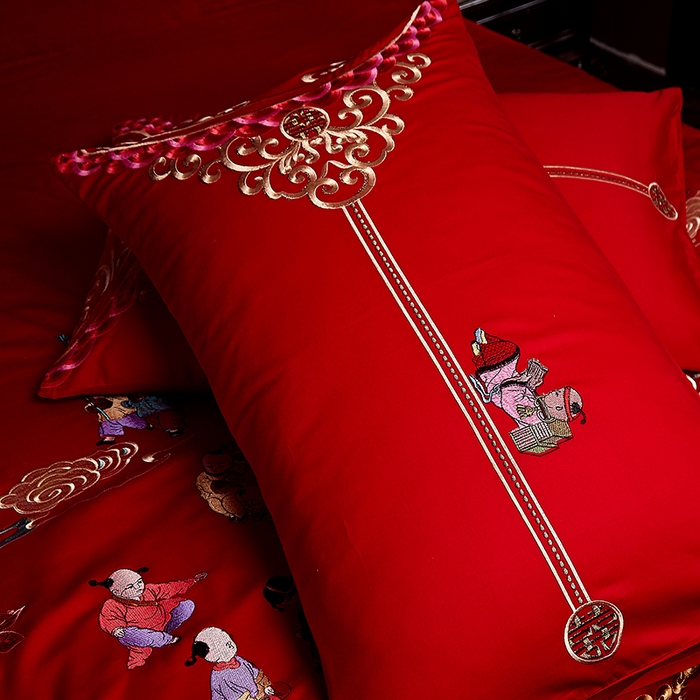 91家纺网 家纺一手货源 找家纺 宏羽纺家纺 2025新款全棉100%全棉新中式婚庆多件套 百子百福