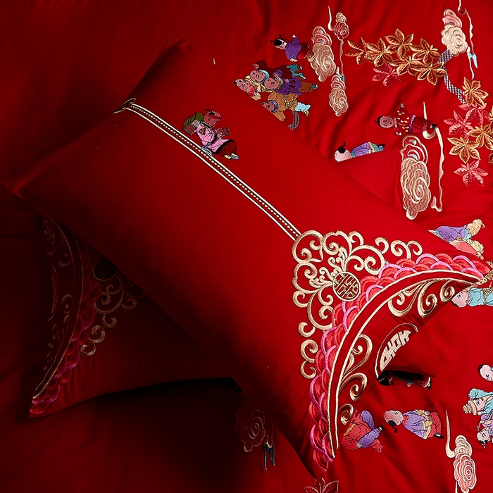 91家纺网 家纺一手货源 找家纺 宏羽纺家纺 2025新款全棉100%全棉新中式婚庆多件套 百子百福