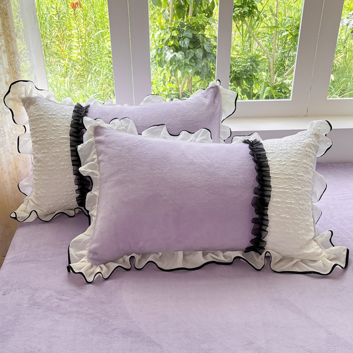 91家纺网 家纺一手货源 找家纺 艺玲家纺 2025新款牛奶绒韩版蕾丝四件套-花香梦境绒 花香梦境绒-浅紫