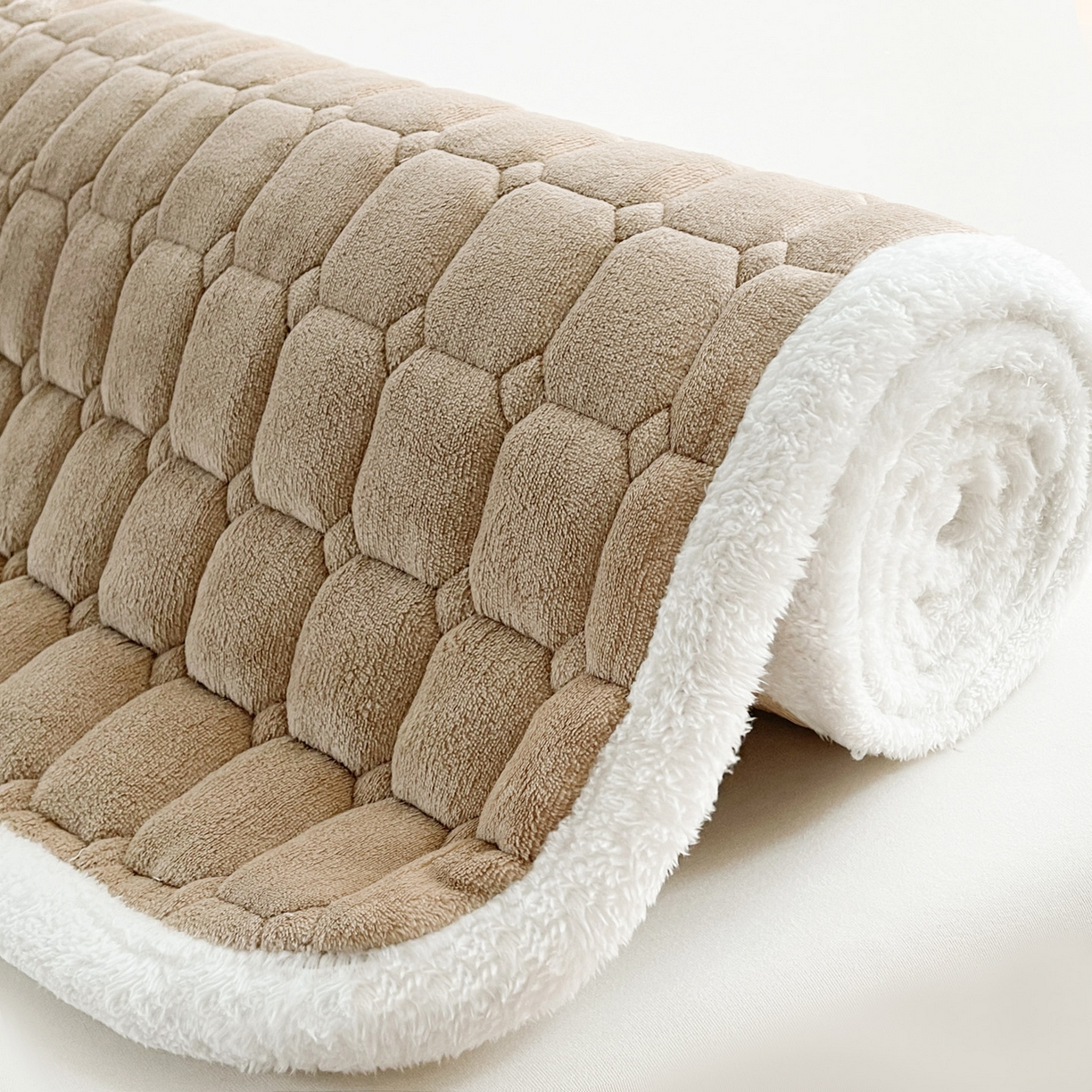 91家纺网 家纺一手货源 找家纺 眠势力 2025新款牛奶绒床垫加绒床褥子秋冬保暖珊瑚绒夹棉床护垫 卡其