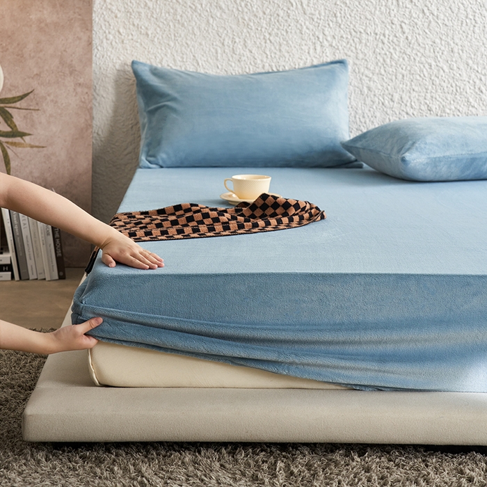 千朵森 2025新款全消光牛奶绒床笠单床笠单品床笠单件床笠-芙妮 芙妮-银光蓝