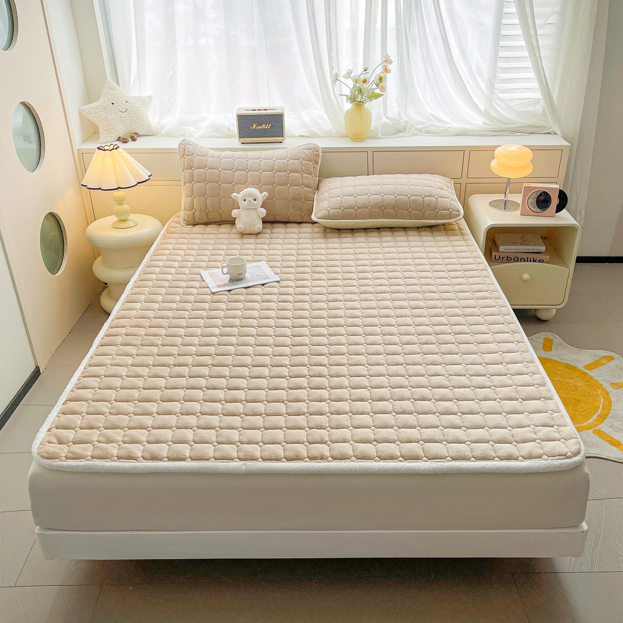 91家纺网 家纺一手货源 找家纺 眠势力 2025新款牛奶绒床垫加绒床褥子秋冬保暖珊瑚绒夹棉床护垫 卡其