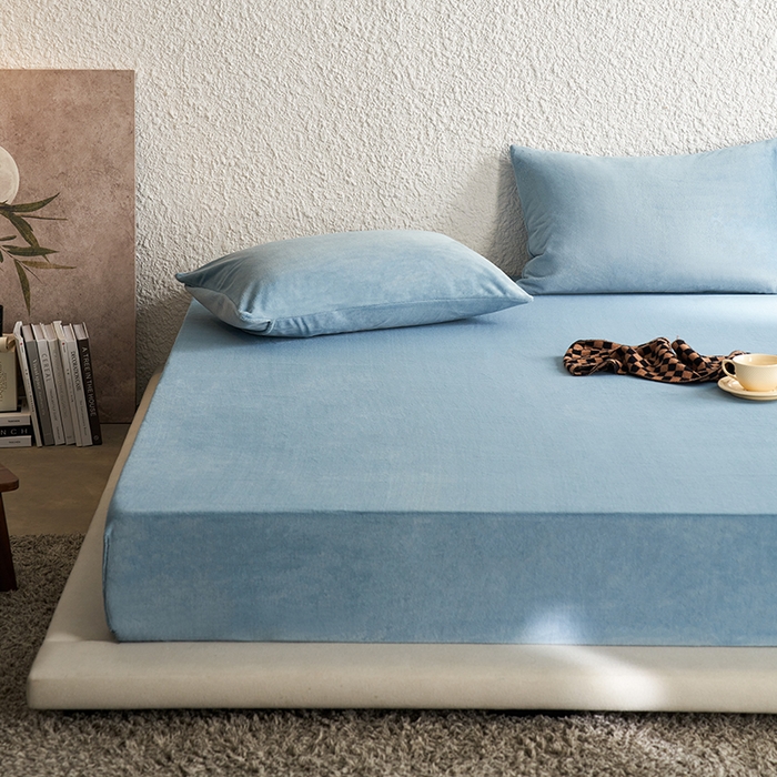 91家纺网 家纺一手货源 找家纺 千朵森 2025新款全消光牛奶绒床笠单床笠单品床笠单件床笠-芙妮 芙妮-银光蓝