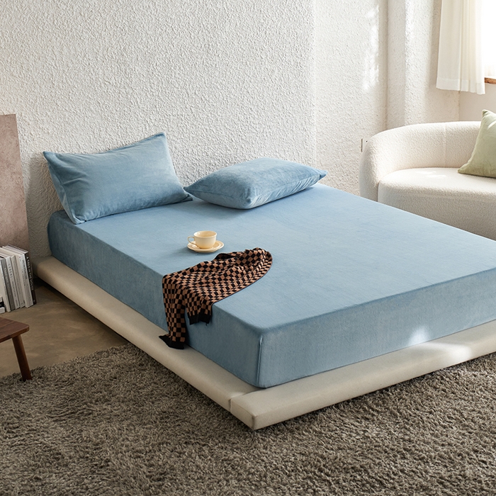 91家纺网 家纺一手货源 找家纺 千朵森 2025新款全消光牛奶绒床笠单床笠单品床笠单件床笠-芙妮 芙妮-银光蓝