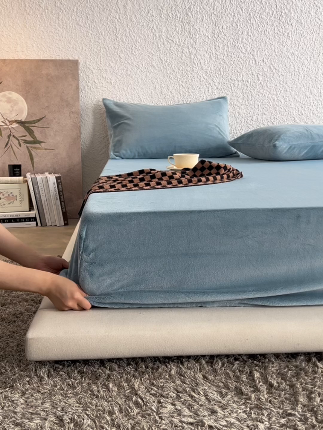 91家纺网 家纺一手货源 找家纺 千朵森 2025新款全消光牛奶绒床笠单床笠单品床笠单件床笠-芙妮 芙妮-银光蓝