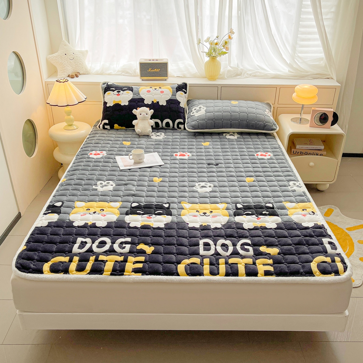 91家纺网 家纺一手货源 找家纺 眠势力 2025新款牛奶绒床垫加绒床褥子秋冬保暖珊瑚绒夹棉床护垫 可爱汪