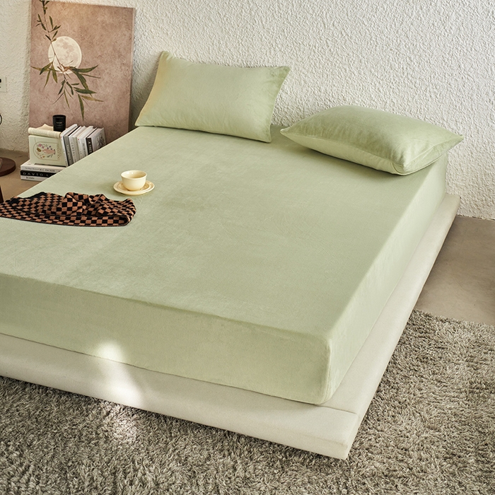 91家纺网 家纺一手货源 找家纺 千朵森 2025新款全消光牛奶绒床笠单床笠单品床笠单件床笠-芙妮 芙妮-莺茶绿