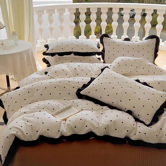 91家纺网 家纺一手货源 找家纺 美梦家纺 2025新款亲肤舒适全棉13372床盖款四件套 波点-咖