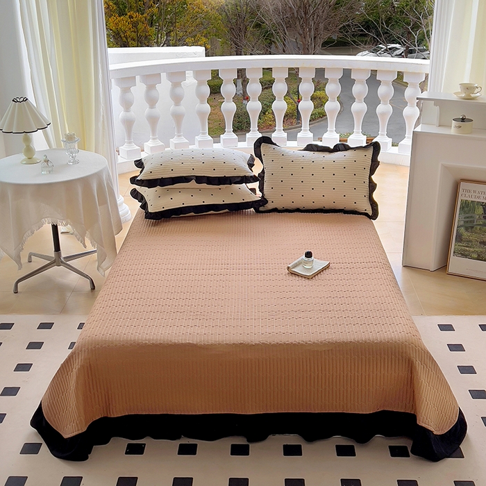 91家纺网 家纺一手货源 找家纺 美梦家纺 2025新款亲肤舒适全棉13372床盖款四件套 波点-咖