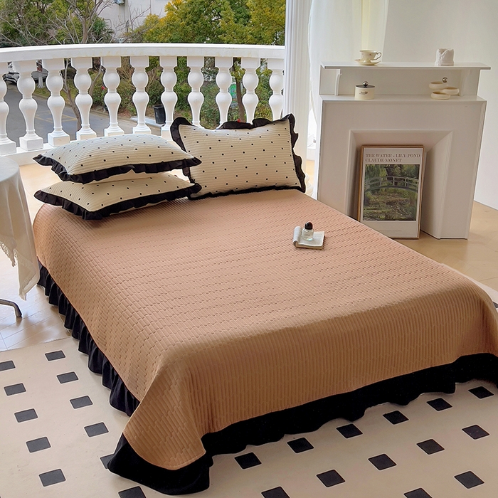 91家纺网 家纺一手货源 找家纺 美梦家纺 2025新款亲肤舒适全棉13372床盖款四件套 波点-咖