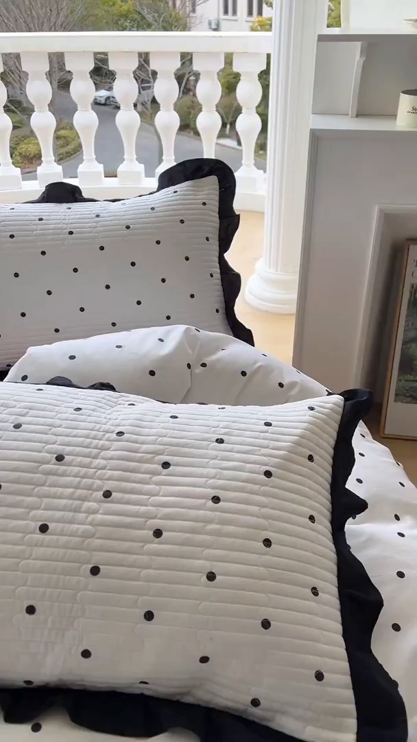 91家纺网 家纺一手货源 找家纺 美梦家纺 2025新款亲肤舒适全棉13372床盖款四件套 波点-咖