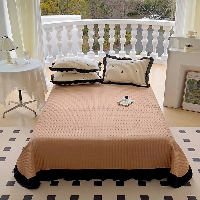 91家纺网 家纺一手货源 找家纺 美梦家纺 2025新款亲肤舒适全棉13372床盖款四件套 蝴蝶结-咖