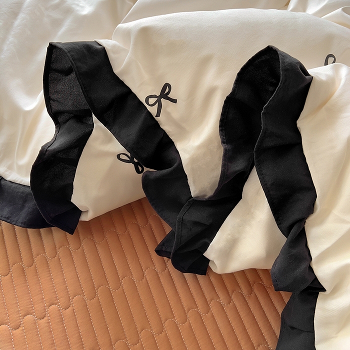 91家纺网 家纺一手货源 找家纺 美梦家纺 2025新款亲肤舒适全棉13372床盖款四件套 蝴蝶结-咖