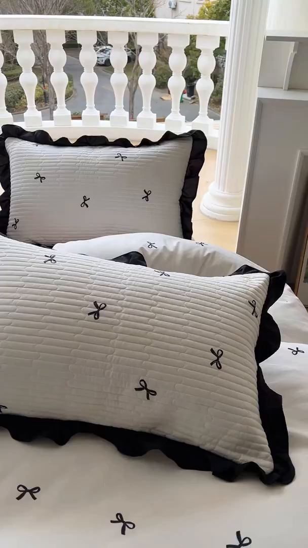 91家纺网 家纺一手货源 找家纺 美梦家纺 2025新款亲肤舒适全棉13372床盖款四件套 蝴蝶结-咖