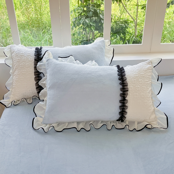 91家纺网 家纺一手货源 找家纺 艺玲家纺 2025新款牛奶绒韩版蕾丝四件套-花香梦境绒 花香梦境绒-天蓝