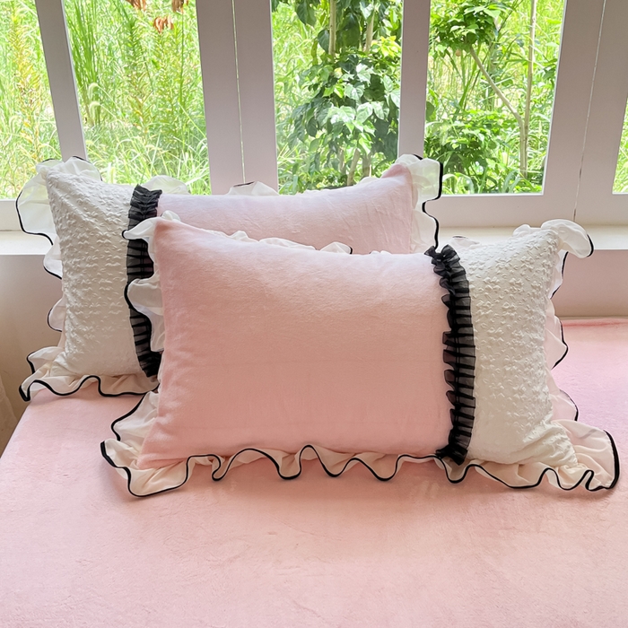 91家纺网 家纺一手货源 找家纺 艺玲家纺 2025新款牛奶绒韩版蕾丝四件套-花香梦境绒 花香梦境绒-玉色