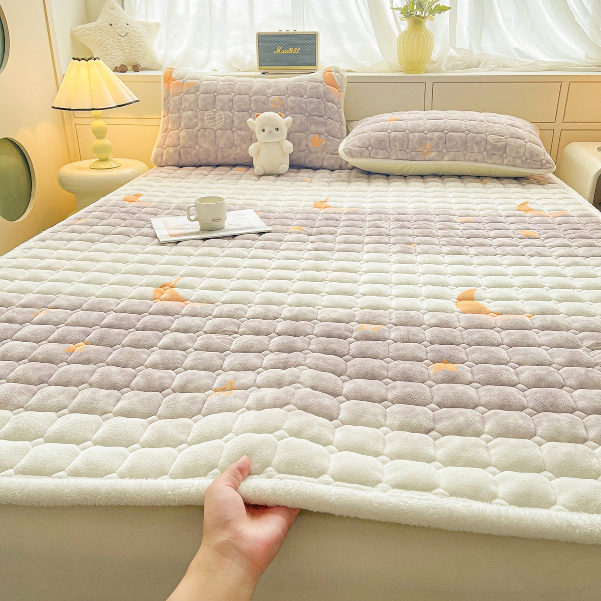 眠势力 2025新款牛奶绒床垫加绒床褥子秋冬保暖珊瑚绒夹棉床护垫 梦幻星空