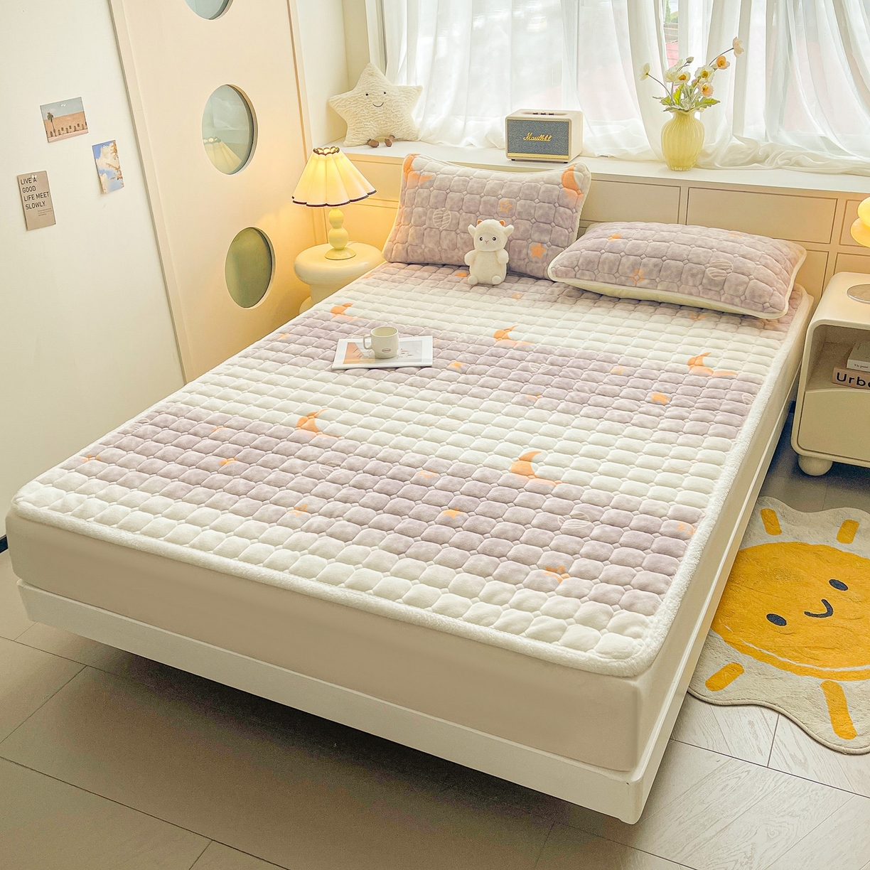 91家纺网 家纺一手货源 找家纺 眠势力 2025新款牛奶绒床垫加绒床褥子秋冬保暖珊瑚绒夹棉床护垫 梦幻星空