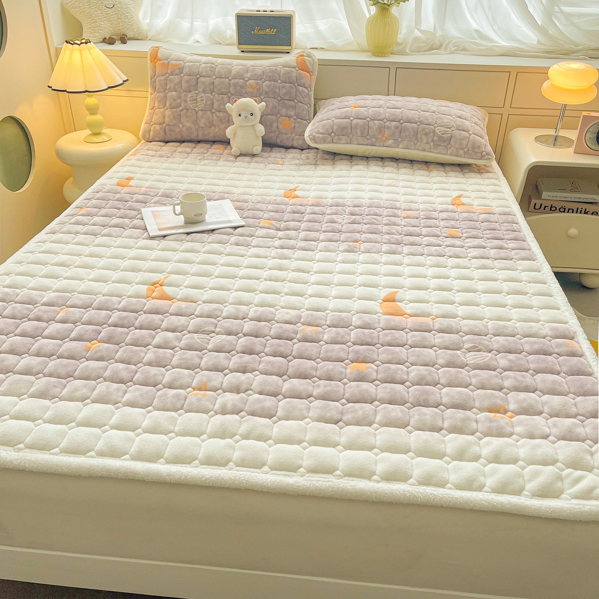 91家纺网 家纺一手货源 找家纺 眠势力 2025新款牛奶绒床垫加绒床褥子秋冬保暖珊瑚绒夹棉床护垫 梦幻星空