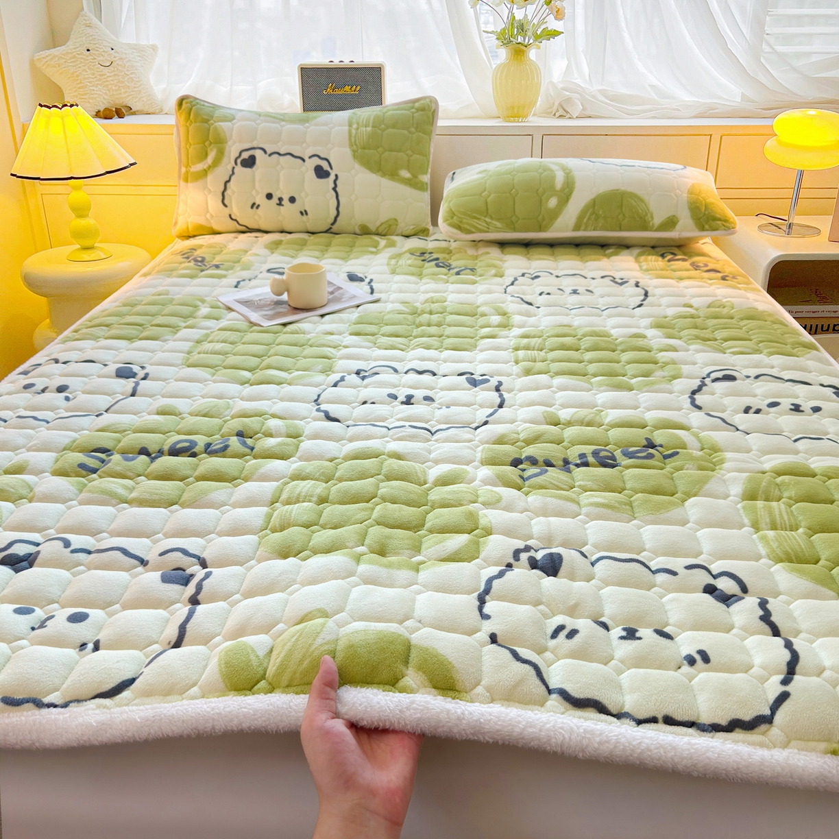 眠势力 2025新款牛奶绒床垫加绒床褥子秋冬保暖珊瑚绒夹棉床护垫 泡泡熊