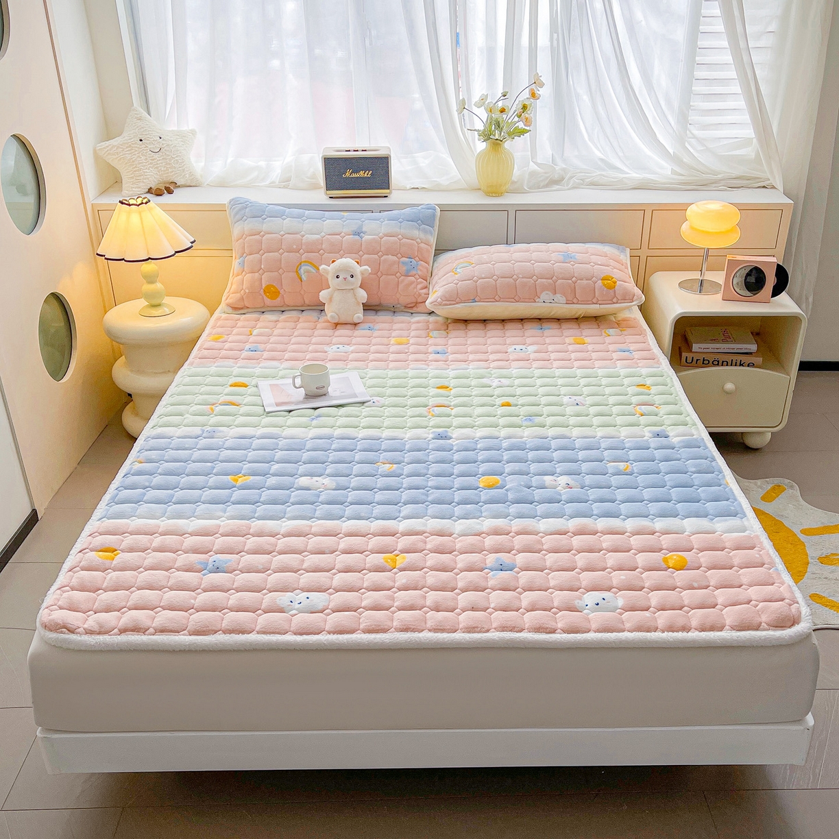 91家纺网 家纺一手货源 找家纺 眠势力 2025新款牛奶绒床垫加绒床褥子秋冬保暖珊瑚绒夹棉床护垫 晴天