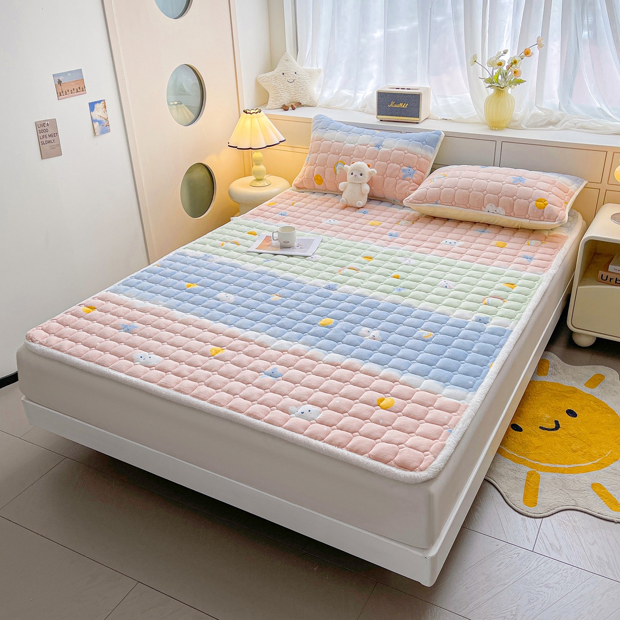 91家纺网 家纺一手货源 找家纺 眠势力 2025新款牛奶绒床垫加绒床褥子秋冬保暖珊瑚绒夹棉床护垫 晴天