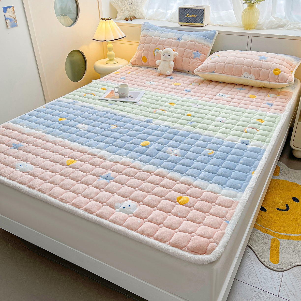 91家纺网 家纺一手货源 找家纺 眠势力 2025新款牛奶绒床垫加绒床褥子秋冬保暖珊瑚绒夹棉床护垫 晴天