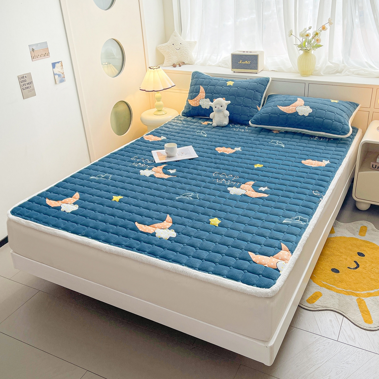 91家纺网 家纺一手货源 找家纺 眠势力 2025新款牛奶绒床垫加绒床褥子秋冬保暖珊瑚绒夹棉床护垫 晚安