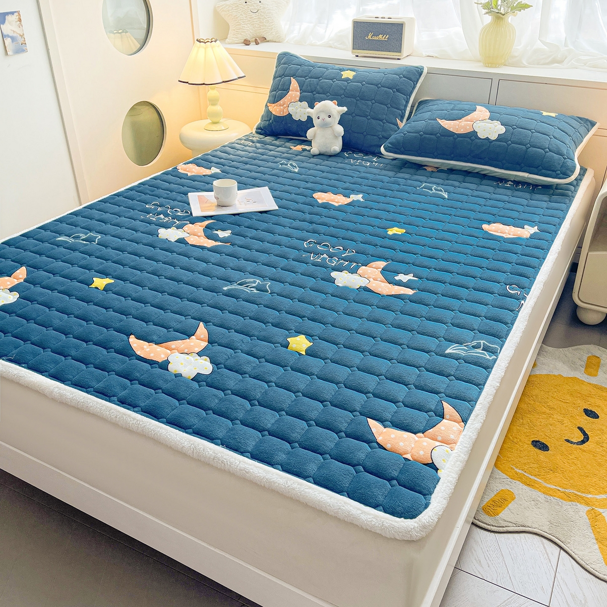 91家纺网 家纺一手货源 找家纺 眠势力 2025新款牛奶绒床垫加绒床褥子秋冬保暖珊瑚绒夹棉床护垫 晚安