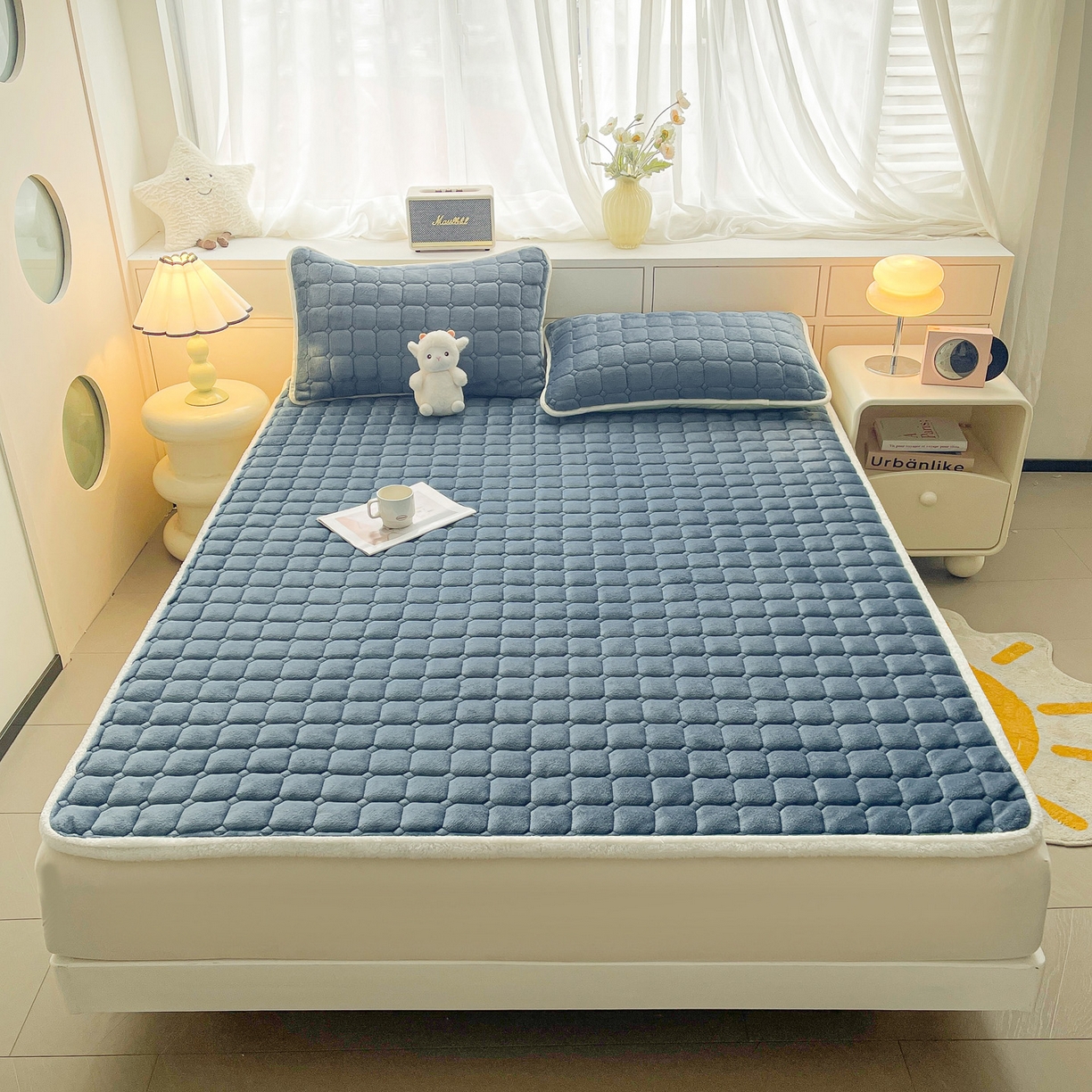 91家纺网 家纺一手货源 找家纺 眠势力 2025新款牛奶绒床垫加绒床褥子秋冬保暖珊瑚绒夹棉床护垫 新黛蓝