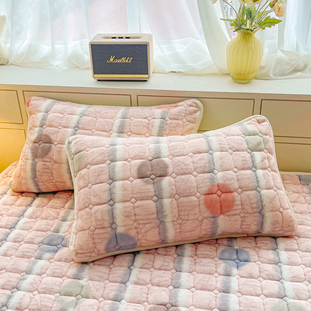 91家纺网 家纺一手货源 找家纺 眠势力 2025新款牛奶绒床垫加绒床褥子秋冬保暖珊瑚绒夹棉床护垫 圆圆圈圈