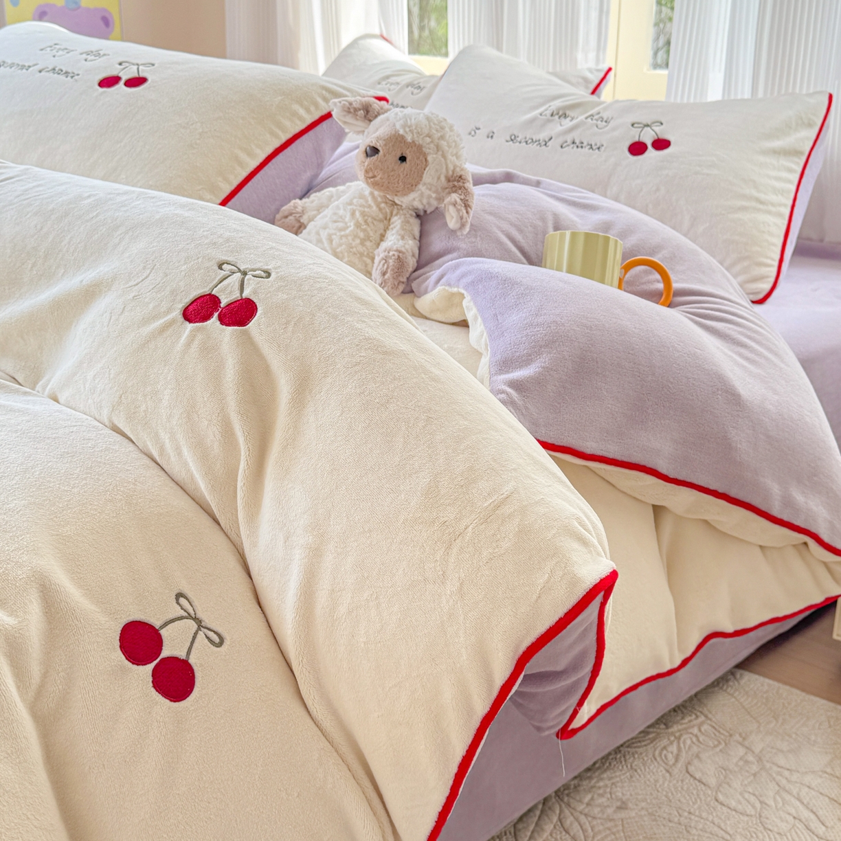 91家纺网 家纺一手货源 找家纺 （总）KA家纺 2025新款绣花嵌绳牛奶绒四件套-元气满满系列