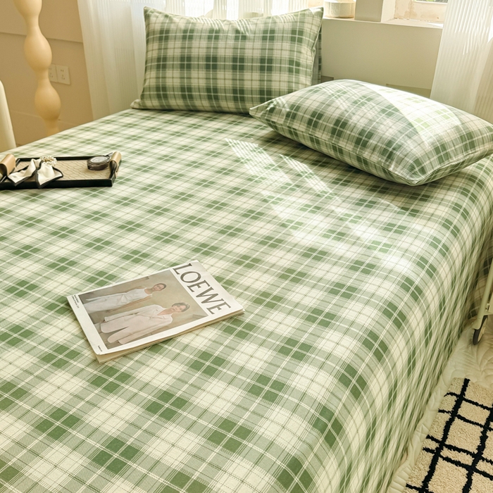 91家纺网 家纺一手货源 找家纺 丽美人家纺 2025新款全棉纯棉磨毛单床单 床单单件 旋律绿格