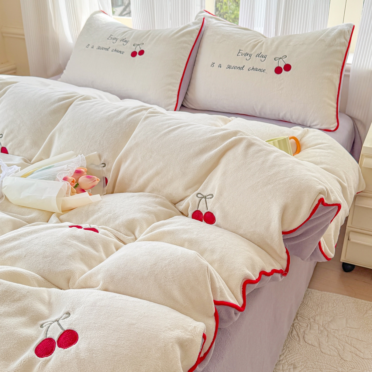 91家纺网 家纺一手货源 找家纺 （总）KA家纺 2025新款绣花嵌绳牛奶绒四件套-元气满满系列