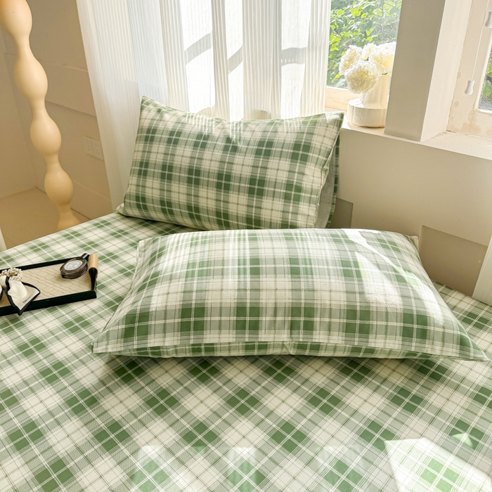 91家纺网 家纺一手货源 找家纺 丽美人家纺 2025新款全棉纯棉磨毛单床单 床单单件 旋律绿格