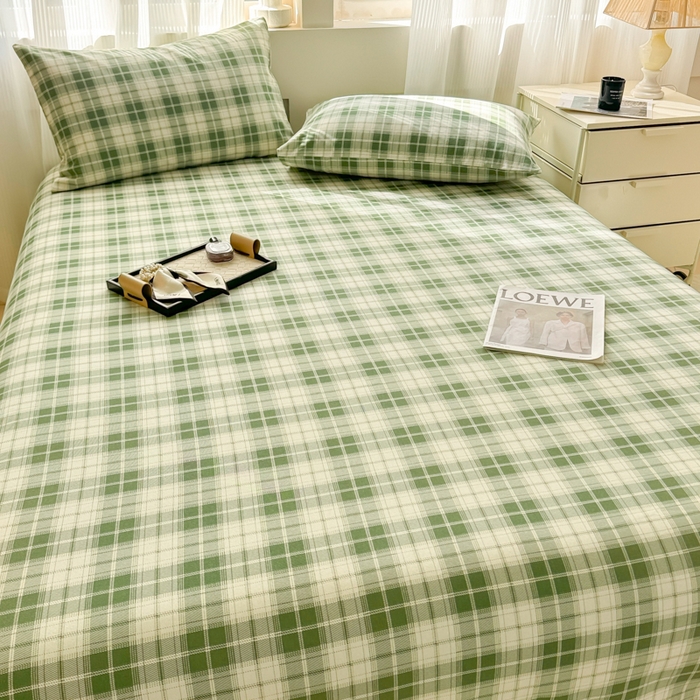 91家纺网 家纺一手货源 找家纺 丽美人家纺 2025新款全棉纯棉磨毛单床单 床单单件 旋律绿格