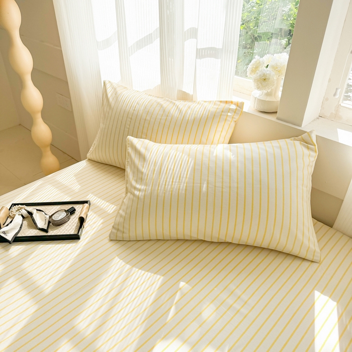 91家纺网 家纺一手货源 找家纺 丽美人家纺 2025新款全棉纯棉磨毛单床单 床单单件 简单黄条