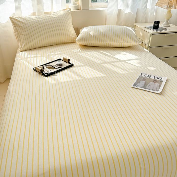 91家纺网 家纺一手货源 找家纺 丽美人家纺 2025新款全棉纯棉磨毛单床单 床单单件 简单黄条