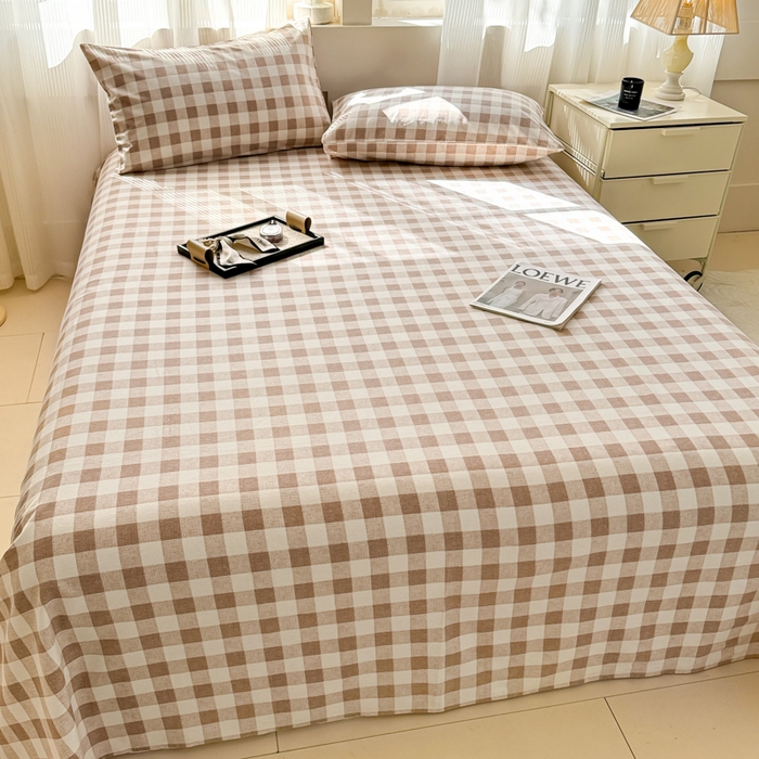 91家纺网 家纺一手货源 找家纺 丽美人家纺 2025新款全棉纯棉磨毛单床单 床单单件 浅咖中格