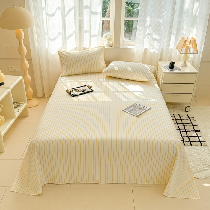 91家纺网 家纺一手货源 找家纺 丽美人家纺 2025新款全棉纯棉磨毛单床单 床单单件 简单黄条