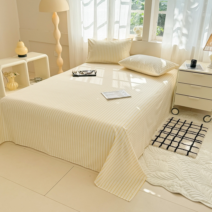 91家纺网 家纺一手货源 找家纺 丽美人家纺 2025新款全棉纯棉磨毛单床单 床单单件 简单黄条