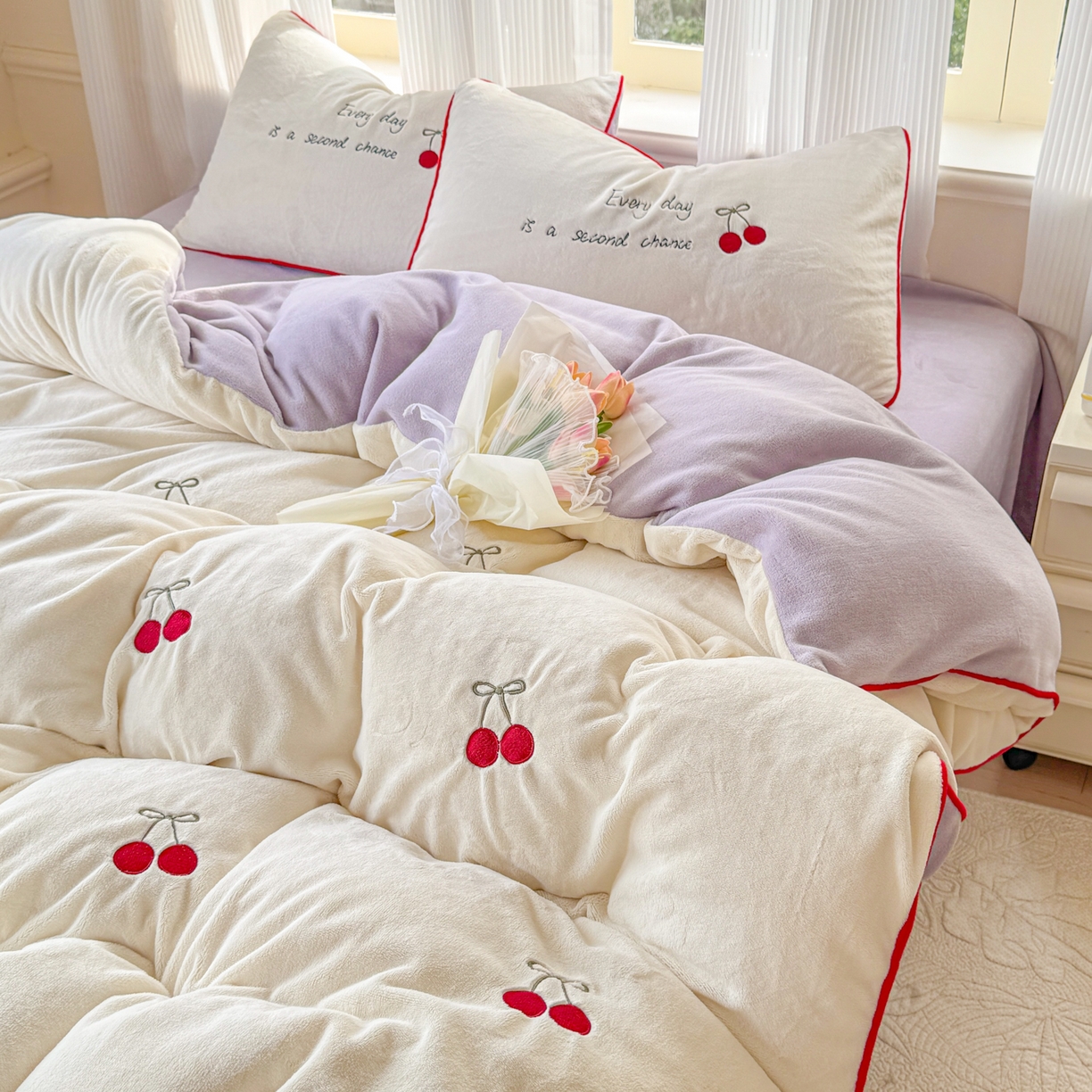 91家纺网 家纺一手货源 找家纺 （总）KA家纺 2025新款绣花嵌绳牛奶绒四件套-元气满满系列