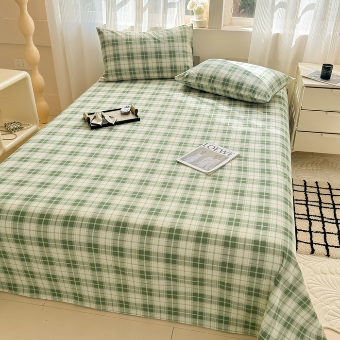 91家纺网 家纺一手货源 找家纺 丽美人家纺 2025新款全棉纯棉磨毛单床单 床单单件 旋律绿格