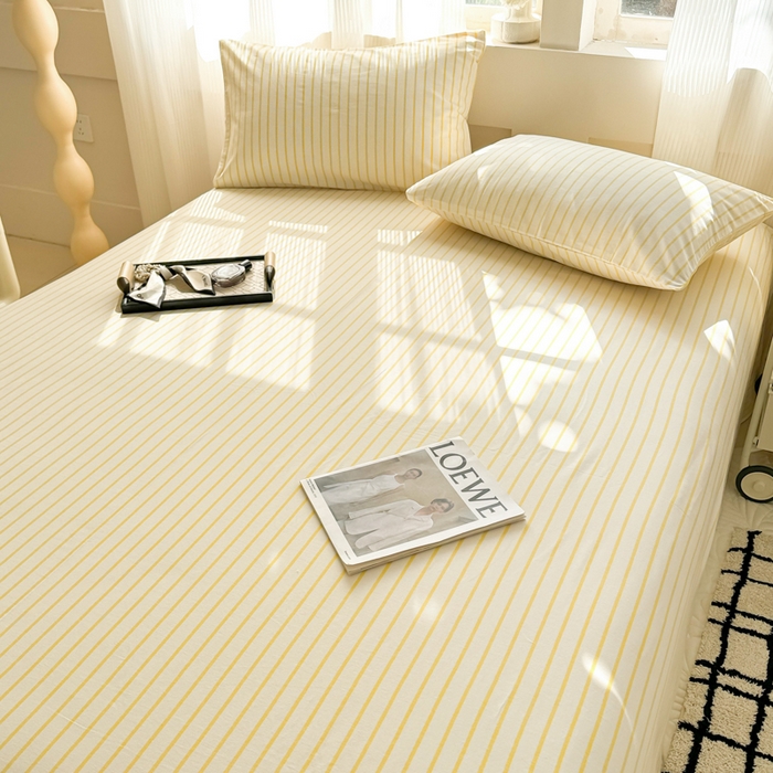 91家纺网 家纺一手货源 找家纺 丽美人家纺 2025新款全棉纯棉磨毛单床单 床单单件 简单黄条