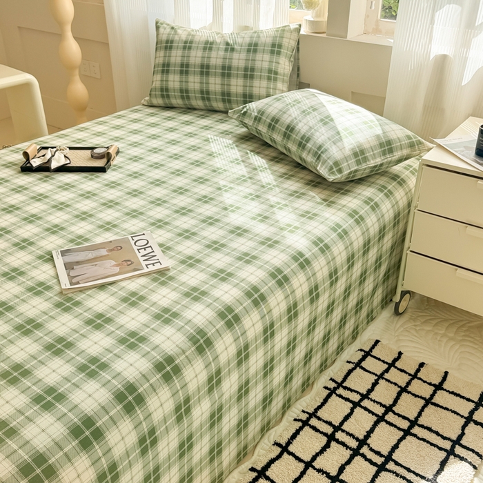 91家纺网 家纺一手货源 找家纺 丽美人家纺 2025新款全棉纯棉磨毛单床单 床单单件 旋律绿格