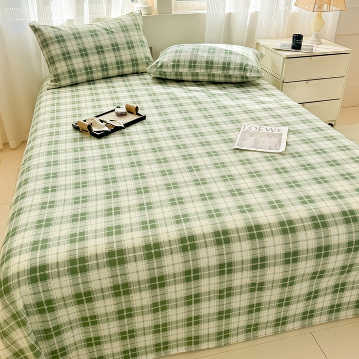 91家纺网 家纺一手货源 找家纺 丽美人家纺 2025新款全棉纯棉磨毛单床单 床单单件 旋律绿格