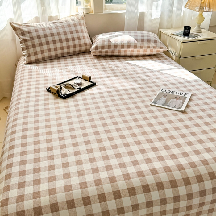 91家纺网 家纺一手货源 找家纺 丽美人家纺 2025新款全棉纯棉磨毛单床单 床单单件 浅咖中格