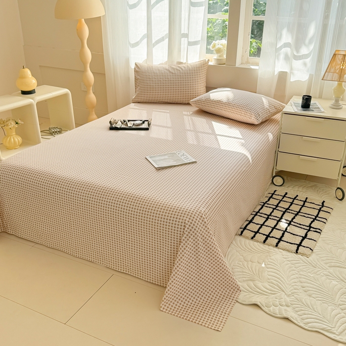 91家纺网 家纺一手货源 找家纺 丽美人家纺 2025新款全棉纯棉磨毛单床单 床单单件 迷你咖格